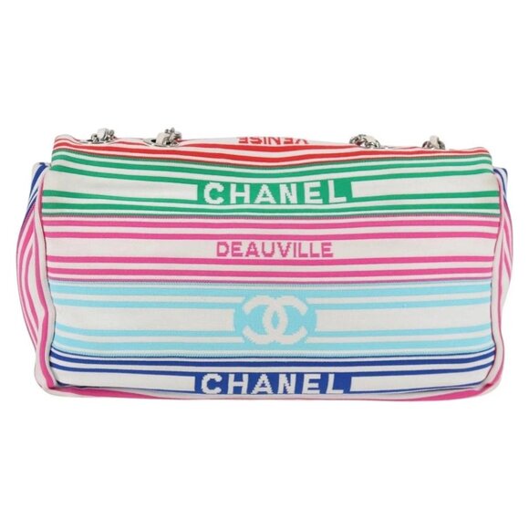 CHANEL Chain Shoulder Bag Canvas White Multicolor CC Auth 117109AM - Picture 2 of 16